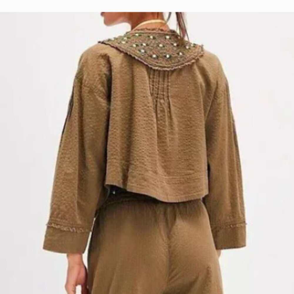 Intimately Free People Sweet As Roses Lounge Blouse Top ONLY Embroidered S - Picture 4 of 9